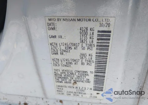 2020 Nissan Nv Cargo Nv2500 Hd Sv High Roof V6 from USA, damaged, VIN 1N6BF0LY8LN812174